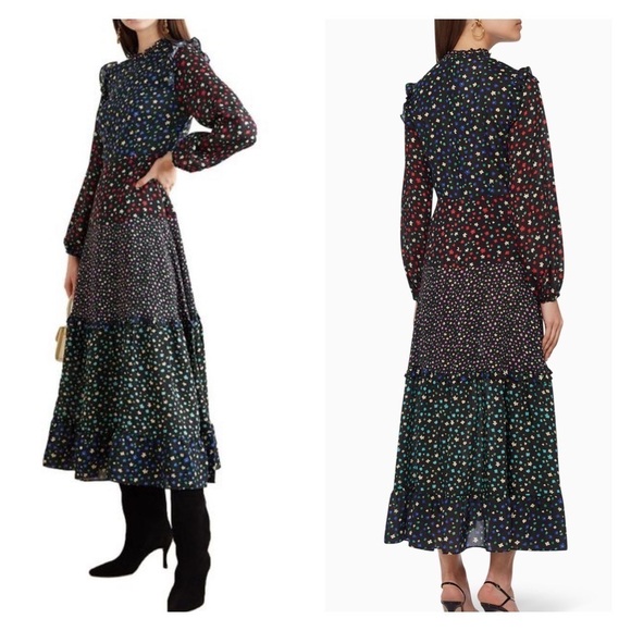 RIXO Billie Dress High Neck Long Sleeve Tiered Polka Dot Maxi Dress Small - Picture 7 of 11